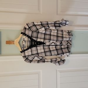 DAYTRIP XS 3/4 length sleeve plaid sretch shirt